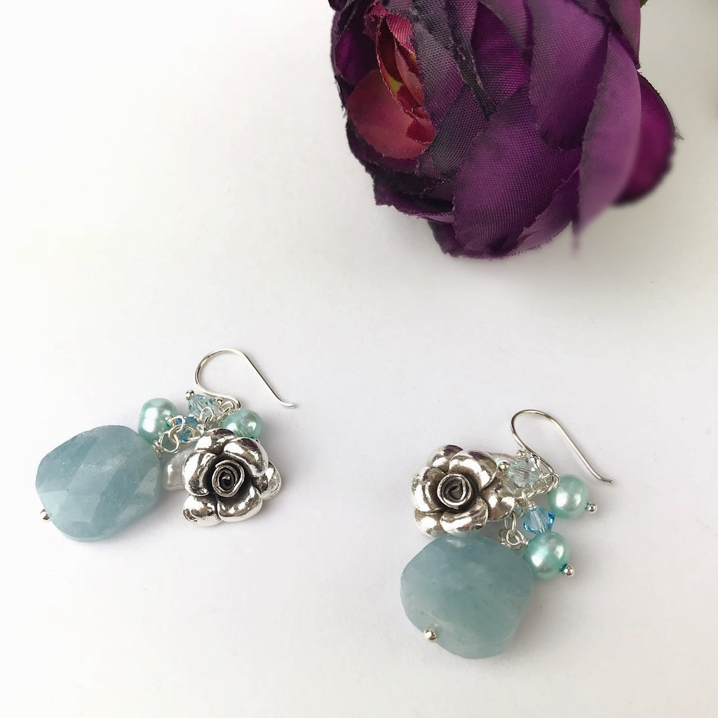 Paradise Rose Earrings (Aqua) Earrings - VE445